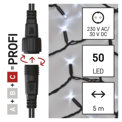 Profi LED Verbindungskette schwarz, 5 m, Außen/Innen, Kaltweiß