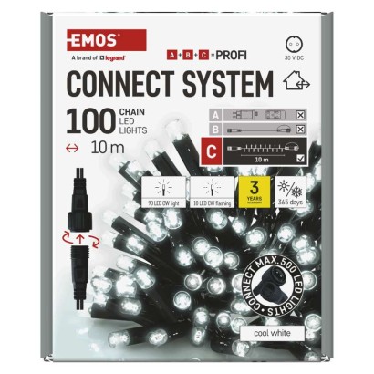 Profi LED Verbindungskette blinkend, 10 m, Außen/Innen, Kaltweiß