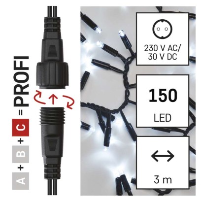Profi LED Verbindungskette schwarz, 3 m, Außen/Innen, Kaltweiß