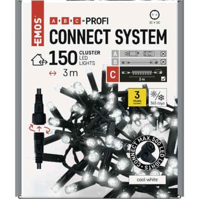 Profi LED Verbindungskette schwarz, 3 m, Außen/Innen, Kaltweiß
