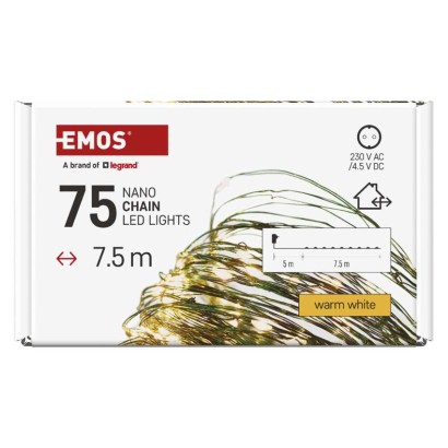 LED vánoční nano řetěz zelený, 7,5 m, venkovní i vnitřní, teplá bílá, časovač