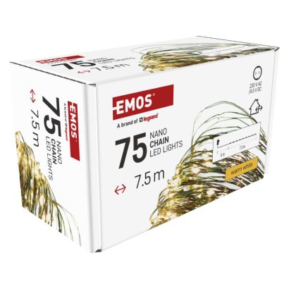 LED vánoční nano řetěz zelený, 7,5 m, venkovní i vnitřní, teplá bílá, časovač