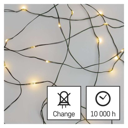 LED vánoční nano řetěz zelený, 7,5 m, venkovní i vnitřní, teplá bílá, časovač