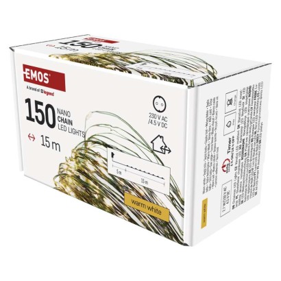 Dekoracje- 150LED nano łezki 15m ciepła biel, zielony przewód, IP44 timer
