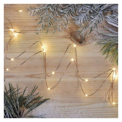 LED Weihnachtliche Nano-Kette kupferfarben, 0,9 m, 2x AA, Innen, warm-weiß, Timer
