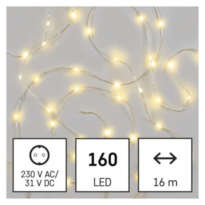 LED vánoční nano řetěz, 16 m, venkovní i vnitřní, teplá bílá, časovač