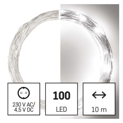LED Weihnachtliche Nano-Kette silberfarben, 10 m, Außen und Innen, Kaltweiß, Timer