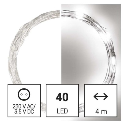 LED Weihnachtliche Nano-Kette silberfarben, 4 m, Außen und Innen, Kaltweiß, Timer