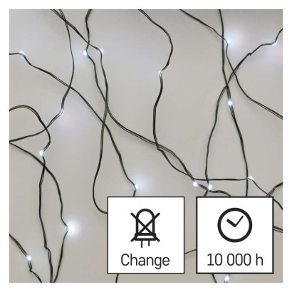 LED vánoční nano řetěz zelený, 15 m, venkovní i vnitřní, studená bílá, časovač