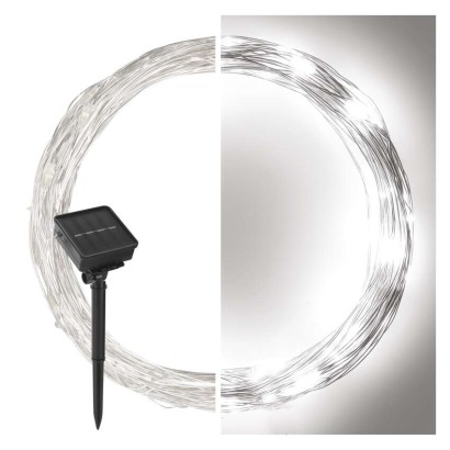 LED nano veriga s sončnim kolektorjem, bakrena, 12 m, zunanja in notr, hladna bela, časov.