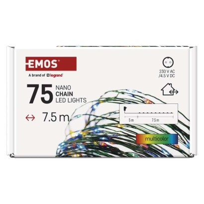 LED vánoční nano řetěz zelený, 7,5 m, venkovní i vnitřní, multicolor, časovač