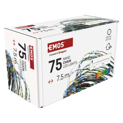 LED vánoční nano řetěz zelený, 7,5 m, venkovní i vnitřní, multicolor, časovač