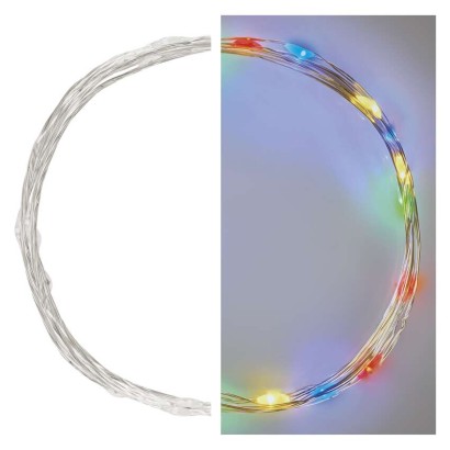 LED Weihnachtliche Nano-Kette, 1,9 m, 2x AA, Innen, Multicolor, Timer