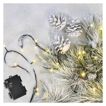 LED Weihnachtliche Lichterkette, 2,8 m, 3x AA, Außen/Innen, warmweiß, Timer