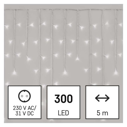 LED vánoční rampouchy, 5 m, venkovní i vnitřní, studená bílá, ovladač, programy, časovač