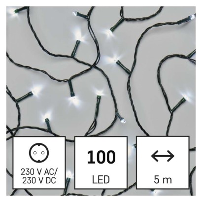Lampki choinkowe Classic 100 LED 5m zimna biel, zielony przewód, IP20
