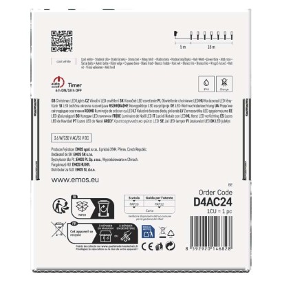 LED Weihnachtliche Lichterkette, 18 m, Außen/Innen, kaltweiß, Programme, Timer