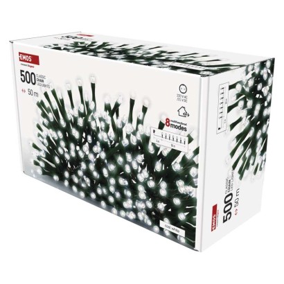 LED kalėdinė girlianda, 50 m, lauko ir vidaus, šaltai balta, 8 režimai, laikmatis
