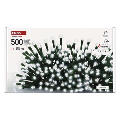 LED kalėdinė girlianda, 50 m, lauko ir vidaus, šaltai balta, 8 režimai, laikmatis