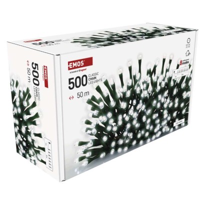 LED kalėdinė girlianda, 50 m, lauko ir vidaus, šaltai balta, 8 režimai, laikmatis