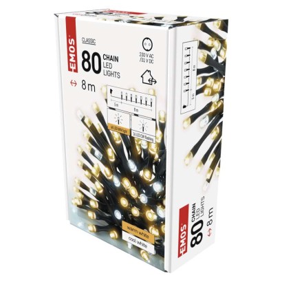 LED Weihnachtliche Lichterkette, blinkend, 8 m, Außen/Innen, warmweiß/kaltweiß, Timer