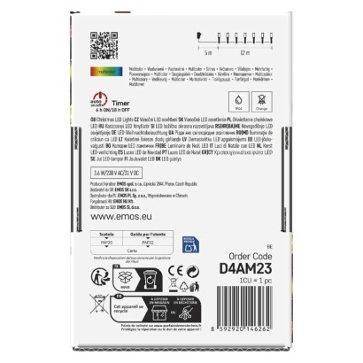 LED kalėdinė girlianda, 12 m, lauko ir vidaus, įvairiaspalvė, 8 režimai, laikmatis