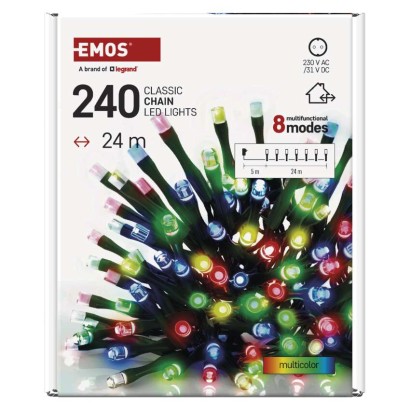 LED vianočná reťaz, 24 m, vonkajšia aj vnútorná, multicolor, programy, časovač