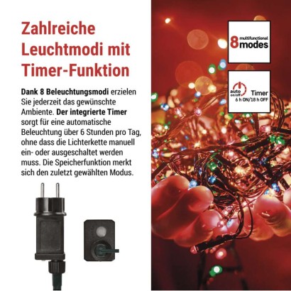 LED Weihnachtliche Lichterkette, 50 m, Außen/Innen, Multicolor, Programme, Timer