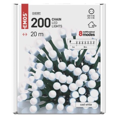 LED Weihnachtslichterkette Cherry – Kugeln, 20 m, Außen und Innen, Kaltweiß, Programme