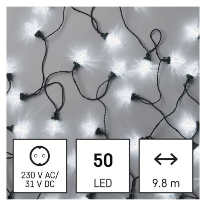 LED vánoční řetěz – šišky, 9,8 m, venkovní i vnitřní, studená bílá, programy