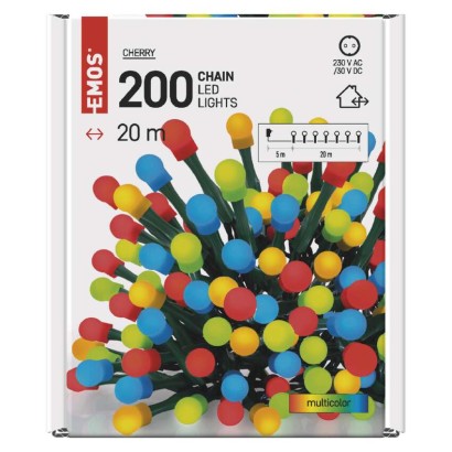 LED Weihnachtslichterkette Cherry – Kugeln, 20 m, Außen und Innen, Multicolor, Timer