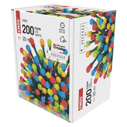 LED Weihnachtslichterkette Cherry – Kugeln, 20 m, Außen und Innen, Multicolor, Programme