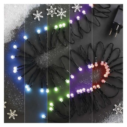LED vánoční cherry řetěz – kuličky, 10 m, RGB, ovladač, programy, časovač