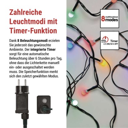 LED Weihnachtslichterkette Cherry–Kugeln, 8 m, Außen und Innen, multicolor,Programme,Timer