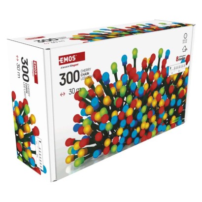LED vánoční cherry řetěz – kuličky, 30 m, venkovní i vnitřní, multicolor, programy,časovač