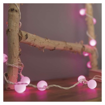 LED Cherry Lichterkette – Kugeln 2,5 cm, 4 m, Außen und Innen, rosa, Timer