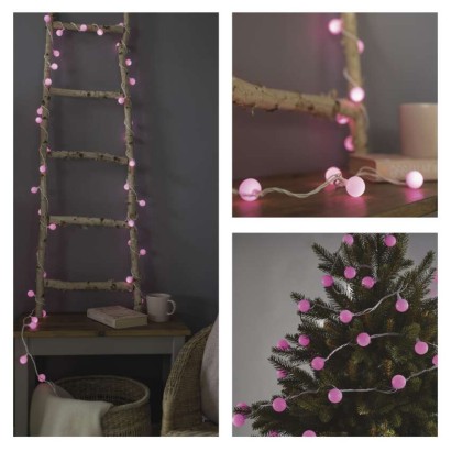 LED Cherry Lichterkette – Kugeln 2,5 cm, 4 m, Außen und Innen, rosa, Timer