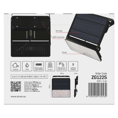 Solární LED reflektor SOLO s pohybovým čidlem, černý, neutrální bílá