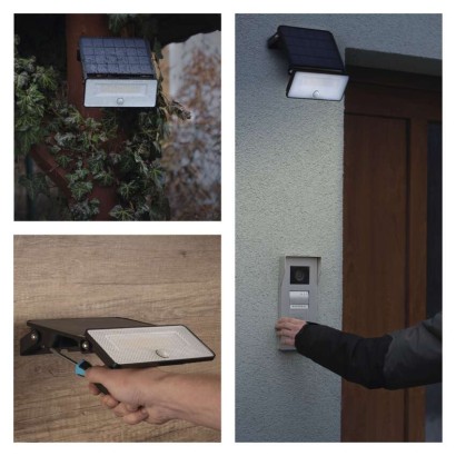 Solární LED reflektor SOLO s pohybovým čidlem, černý, neutrální bílá