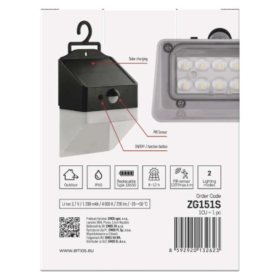 Solarna LED svetilka LUNIS s senzorjem gibanja, črna, nevtralna bela