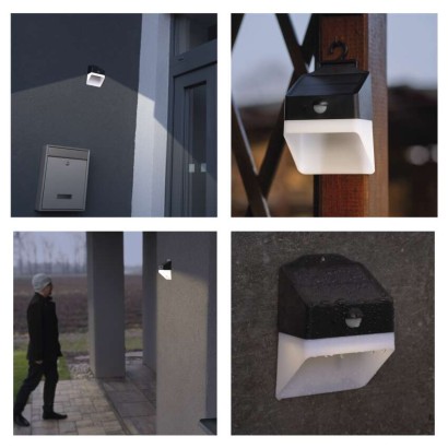 Solarna LED svetilka LUNIS s senzorjem gibanja, črna, nevtralna bela