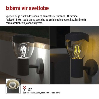Vrtna stenska svetilka ARTEO, 16,4 x 12 x 23 cm, 1 x E27, 15 W