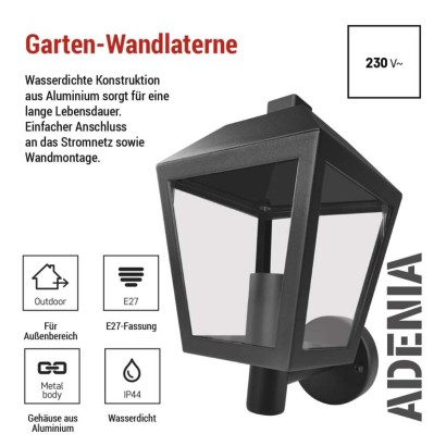 Garten-Wandleuchte ADENIA, 19,8 x 15 x 27,8 cm, 1 x E27, 15 W