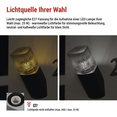 Garten-Wandleuchte LANA, 10,6 x 8,8 x 28,6 cm, 1 x E27, 25 W