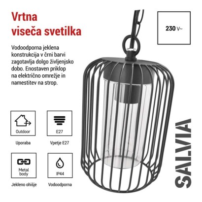 Vrtna viseča svetilka SALVIA, 16 x 16 x 76 cm, 1 x E27, 15 W
