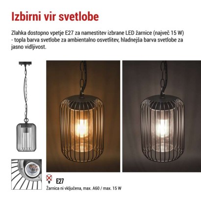 Vrtna viseča svetilka SALVIA, 16 x 16 x 76 cm, 1 x E27, 15 W