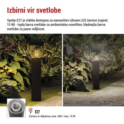 Vrtna stoječa svetilka ARTEO, 12 x 12 x 80 cm, 1 x E27, 15 W
