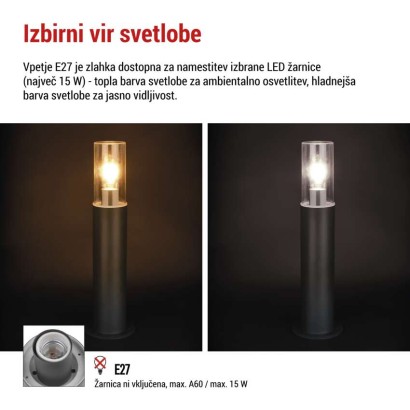 Vrtna stoječa svetilka ZALA, 14 x 14 x 50 cm, 1 x E27, 15 W