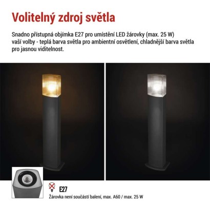 Zahradní sloupkové svítidlo LANA, 15,4  x 13,3 x 75 cm, 1 x E27, 25 W