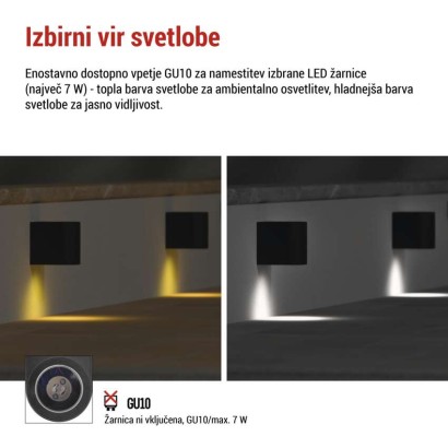 Vrtna stenska svetilka OCULUS, 8,8 x 6,7 x 8 cm, 1 x GU10, 1× 7W